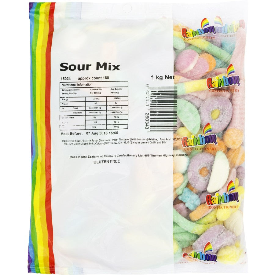 Rainbow Sour Mix assorted sour gummy lollies coated in tangy sour powder