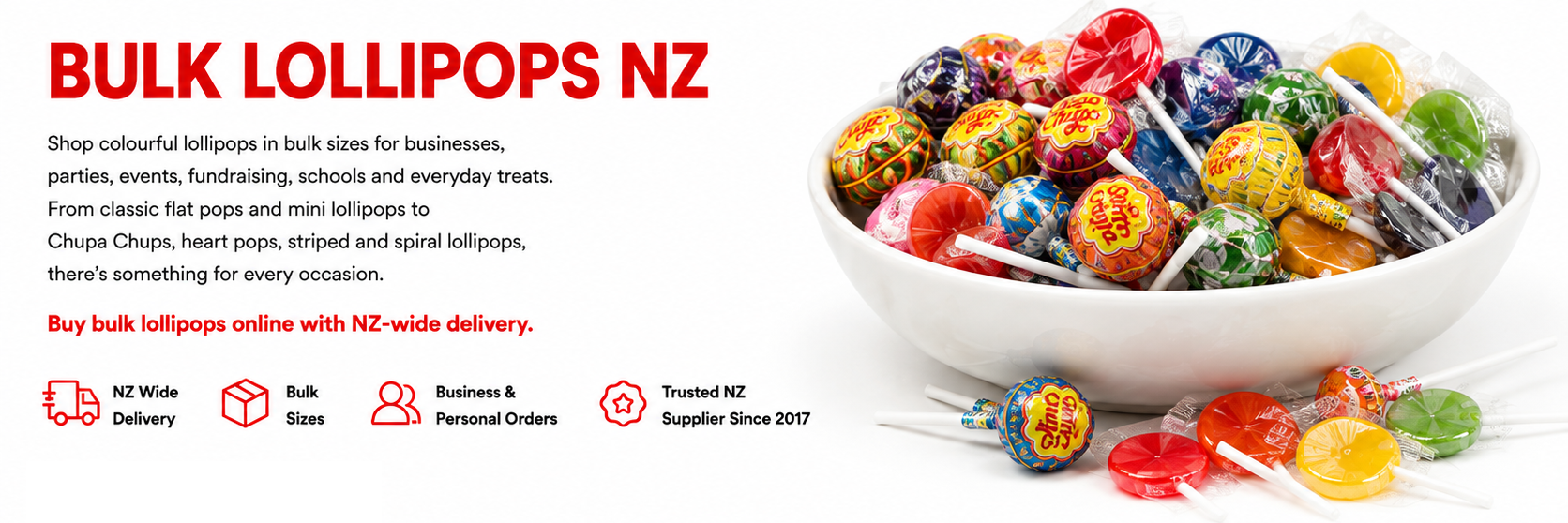 Colourful assorted bulk lollipops available online from Bulk Lollies NZ