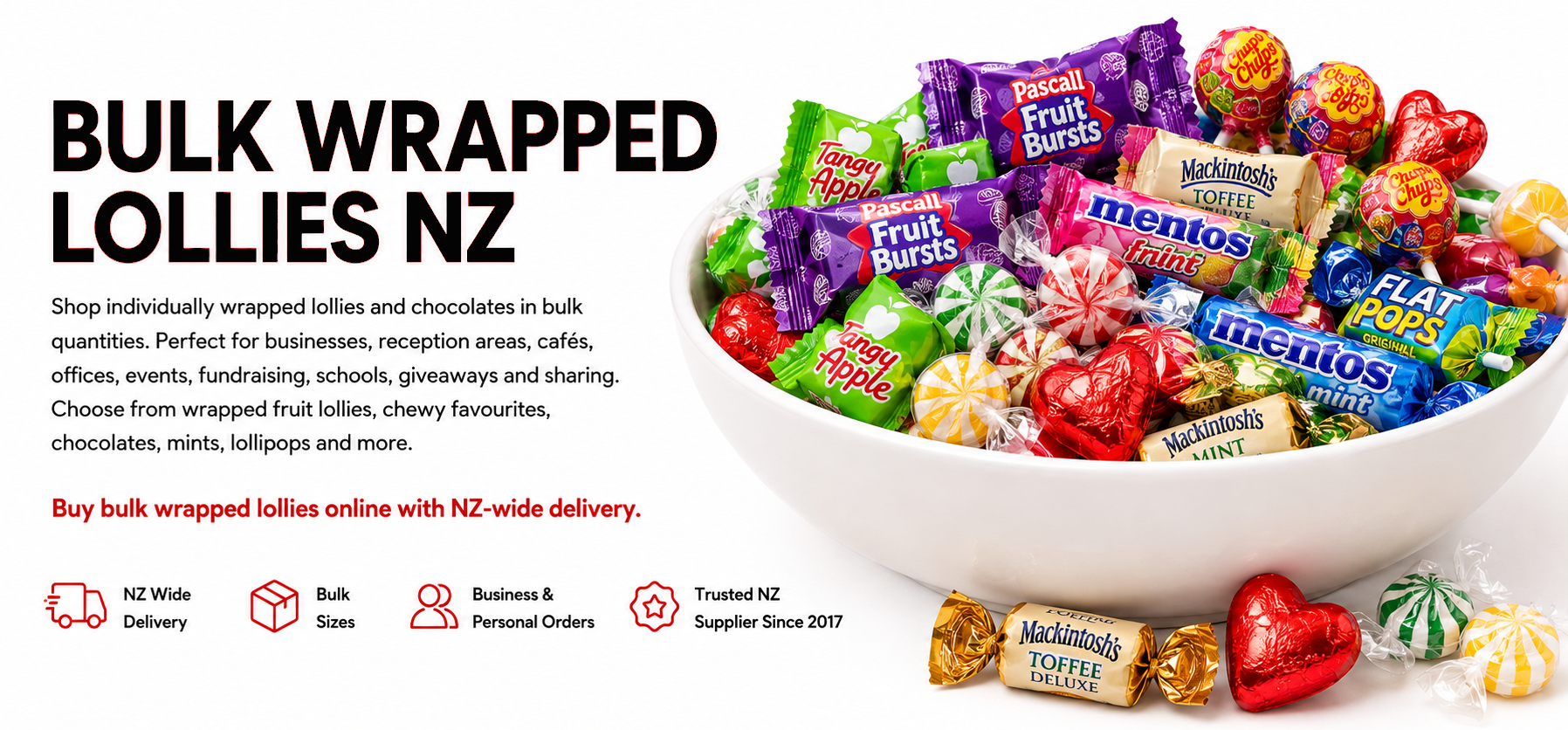 Assorted individually wrapped bulk lollies from Bulk Lollies NZ