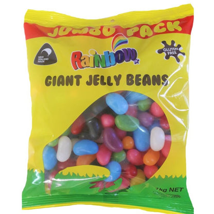 1kg vibrant collection of large multi colored giant jelly beans in assorted fruit flavors