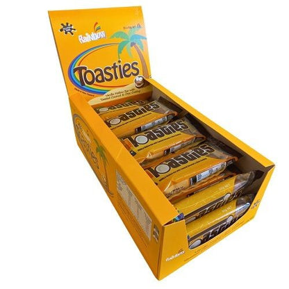 Rainbow Toasties 50g vanilla marshmallow bars coated in chocolate and coconut