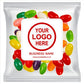 Brandedcellophane candy packs filled with an assortment of vibrant multi colored promotional mix jelly beans