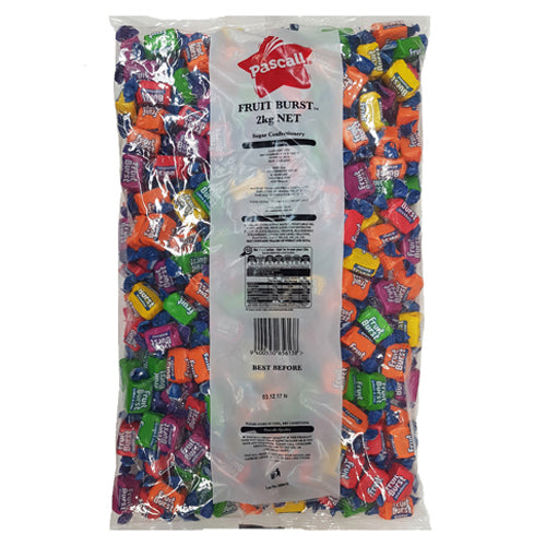 Bulk 2kg bag individually wrapped Pascall Fruit Bursts assorted chewy lollies