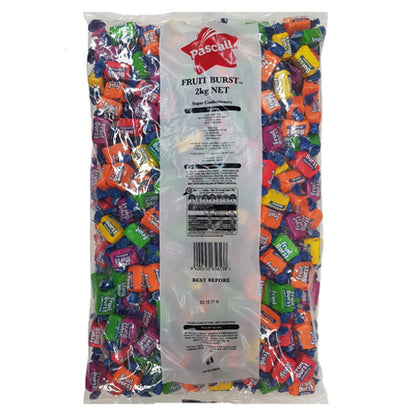 Bulk 2kg bag individually wrapped Pascall Fruit Bursts assorted chewy lollies