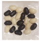Small clear cellophane packs filled with customizable black and white color corporate promo jelly beans