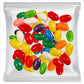 Clear cellophane candy packs filled with an assortment of vibrant multi colored promotional mix jelly beans