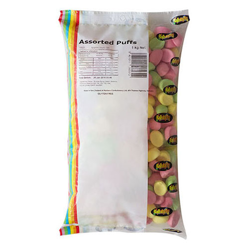 1kg colorful collection of dome shaped yellow pink and green assorted puff grained marshmallow lollies