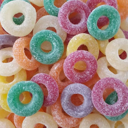 Rainbow Fruit Rings 1kg assorted chewy gummy fruit flavoured ring lollies in colourful mix