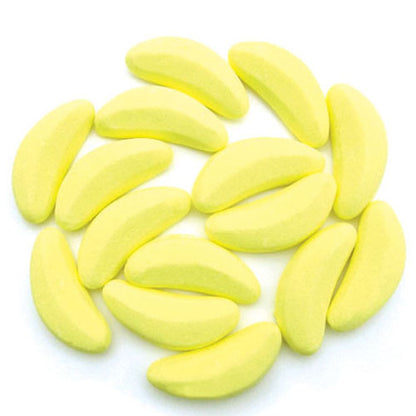 Yellow banana shaped grained marshmallow kandy banana lollies