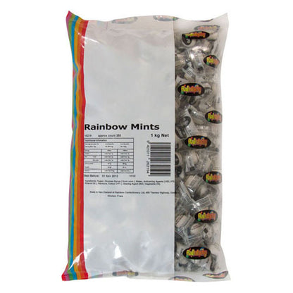 Rainbow Mints 1kg bag individually wrapped peppermint lollies
