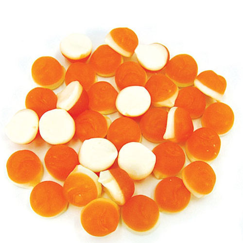 Delicious peach shaped candies with a soft white cream foam backing lightly coated in sugar.