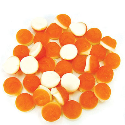 Delicious peach shaped candies with a soft white cream foam backing lightly coated in sugar.