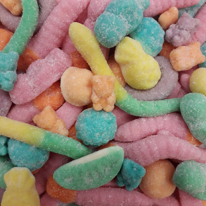 Rainbow Sour Mix 1kg assorted sour gummy lollies coated in tangy sour powder
