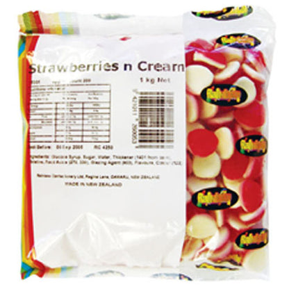 Rainbow Strawberries and Cream 1kg strawberry and cream flavoured gummy lollies