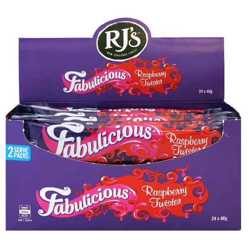 Fabulicios Raspberry Twists RJ's Fabulicious Raspberry Twister 40g – Bulk Lollies NZ