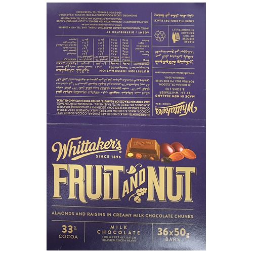 Whittaker's Fruit & Nut Milk Chunky 50G 36 Pack